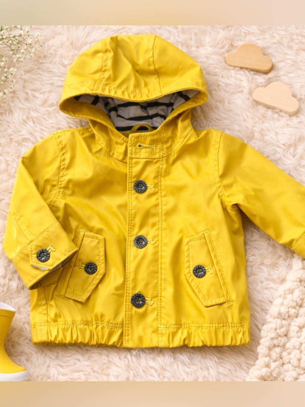Baby Gap 0-6M Yellow Hooded Rain Jacket Waterproof Spring Coat
